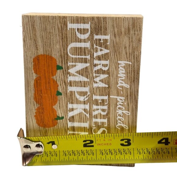 Fall Pumpkin Wood Block Sign Rustic Autumn Decor 4x3 Inch Holiday Mini - Picture 5 of 6